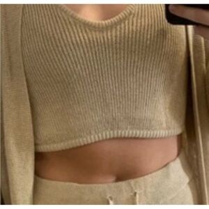 Free People Beach Marsha Cropped Top Tank Cable Knit V-Neck Beige Size XS